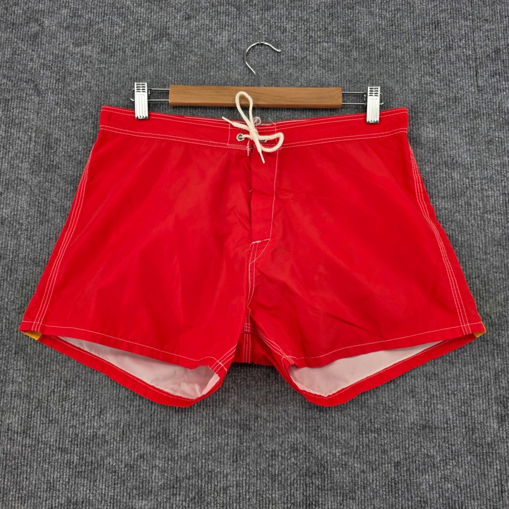 Sundek Vintage Red Rainbow Stripe Board Shorts Mens 32 Made in USA Swim Trunks